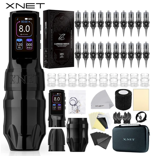 Kit de máquina de tatuaje inalámbrica Xnet Titan Max, juego de agujas de 20 piezas, Motor Sin Núcleo, batería de pantalla táctil multifunción de 1-12V para tatuaje