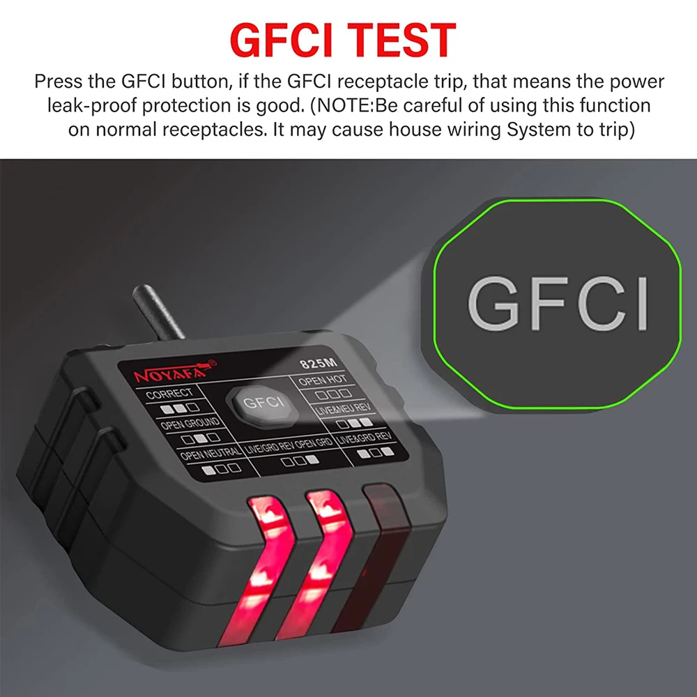 NOYAFA NF-825M Socket Tester GFCI Plug Tester Standard US Electrical Socket Detector with 7 Visual LED Display Tests