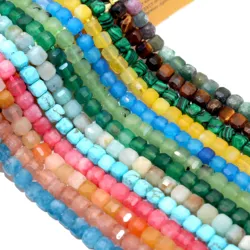 Faceted Natural Stone Square Quartz Agates Chalcedony Loose Spacer Beads for Jewelry DIY Making Bracelet Accessories 5-6MM