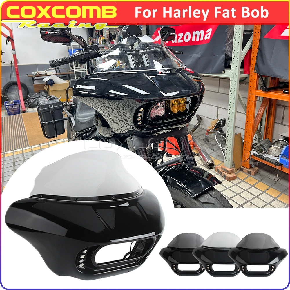 

Headlight Headlamp Fairing For Harley Softail M8 Fat Bob FXFB FXFBS 2018-2025 Motorcycle Light Cowl Cover Batwing Outer Fairing