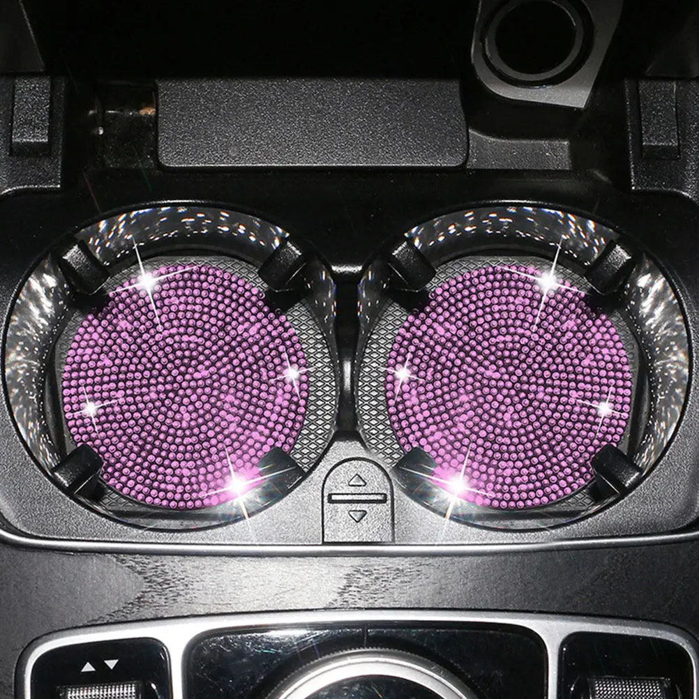 

2 шт. Нескользящие подставки для автомобильных стаканов из ПВХ со стразами, круглые, с блестками, набор автомобильных аксессуаров с кристаллами