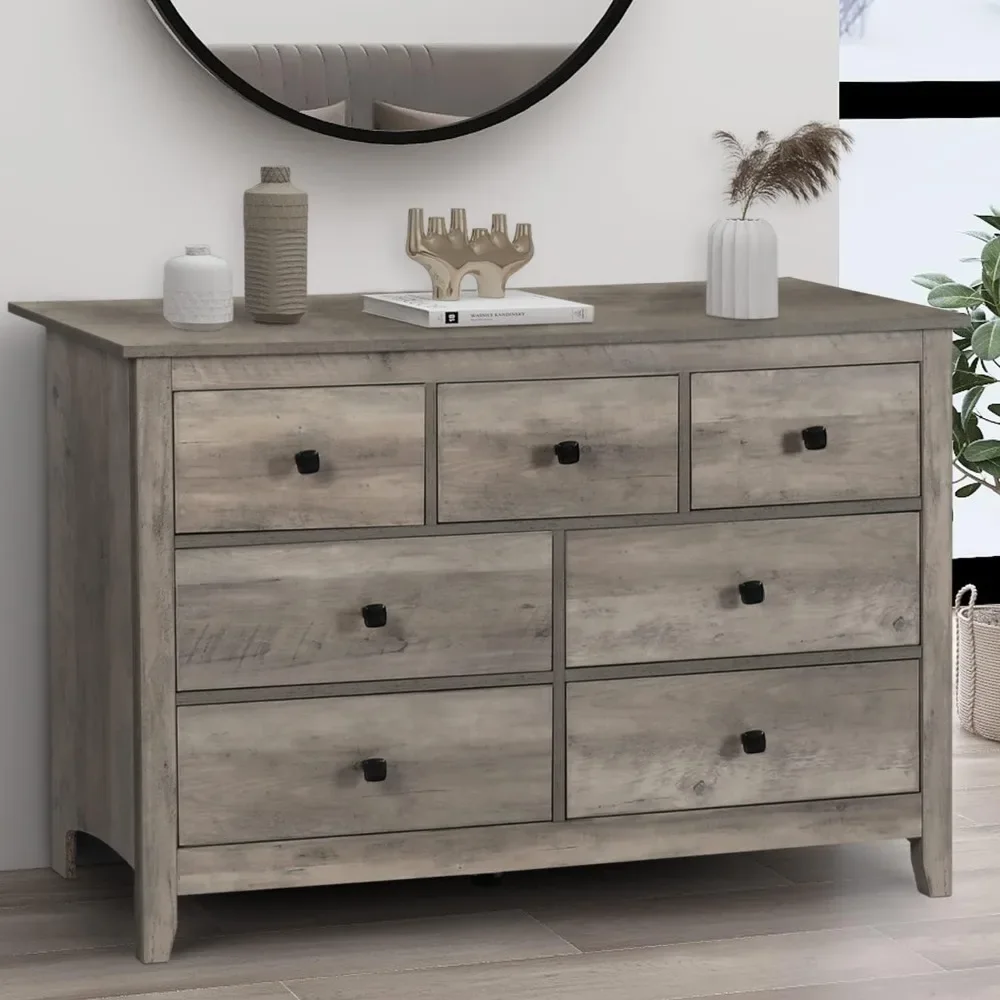 Dresser and Nightstand Set - 3 Pieces Bedroom Set with 7 Drawer Dresser and 1 Drawer Nightstands