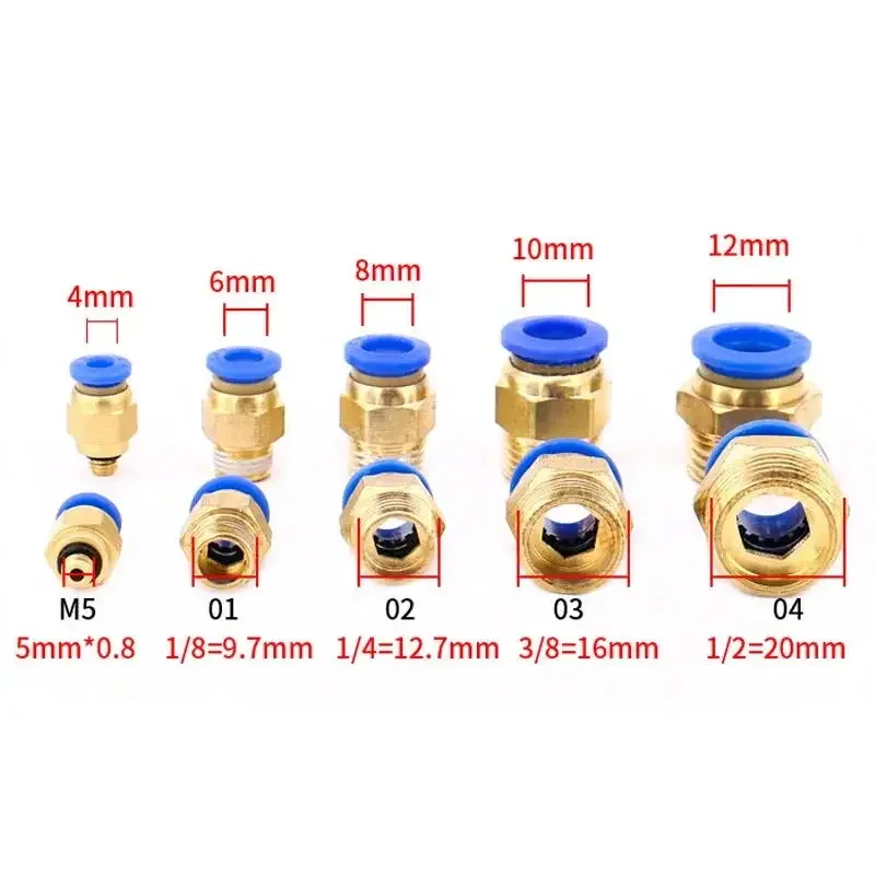 Pneumatic Air Connector Fitting PC PCF/PL/PLF 4mm 6mm 8mm Thread 1/8 1/4  3/8 1/2  Hose Fittings Pipe Quick Connectors