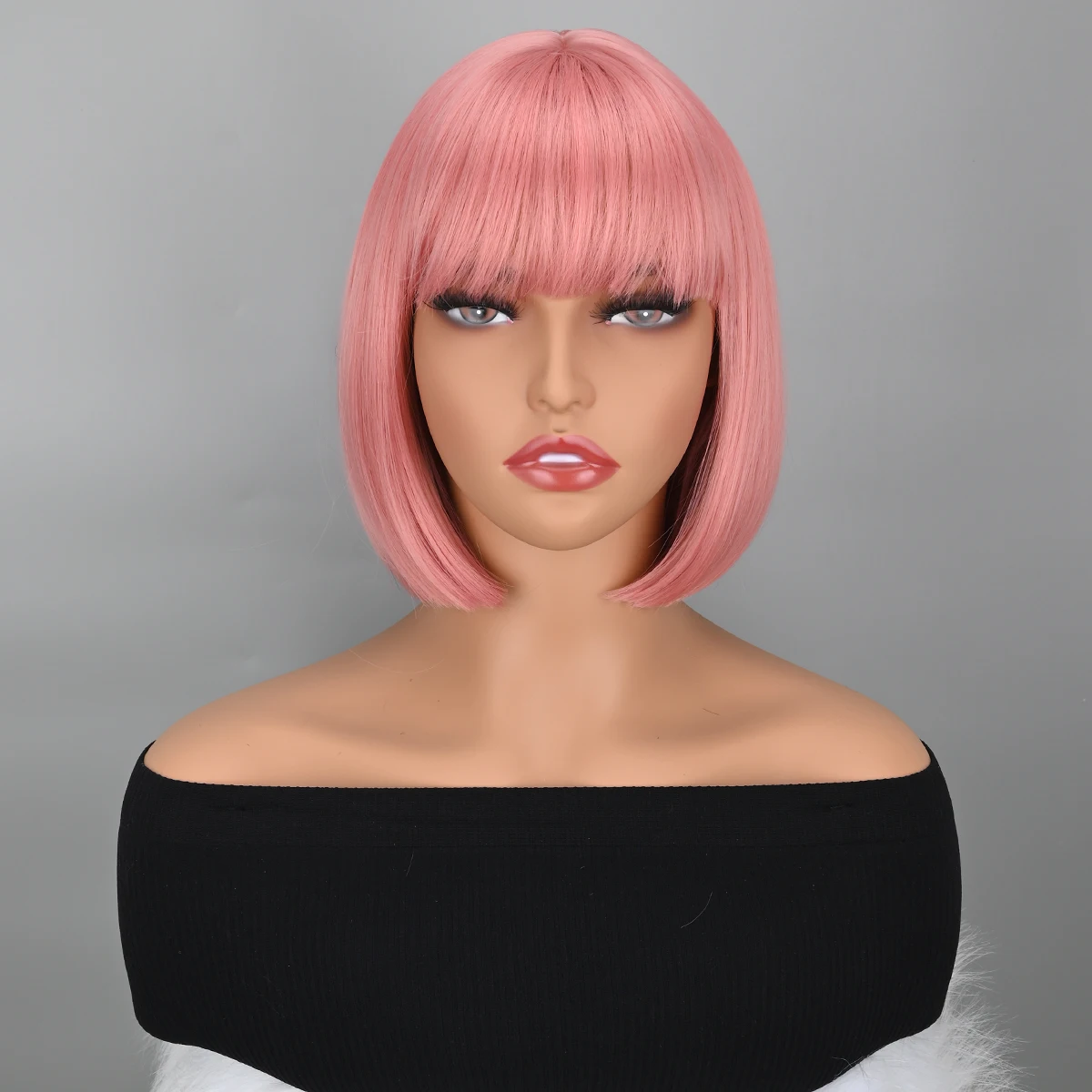 Synthetic Short Bob Wig with Bangs For Ladies Bob Wig Pink Wig For Party Daily Use Shoulder Length