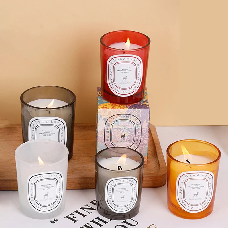 Smokeless Scented Aromatic Candles Glass Cup Natural Soy Wax Scented Candles Birthday Party Wedding Decorative Candle Guest Gift