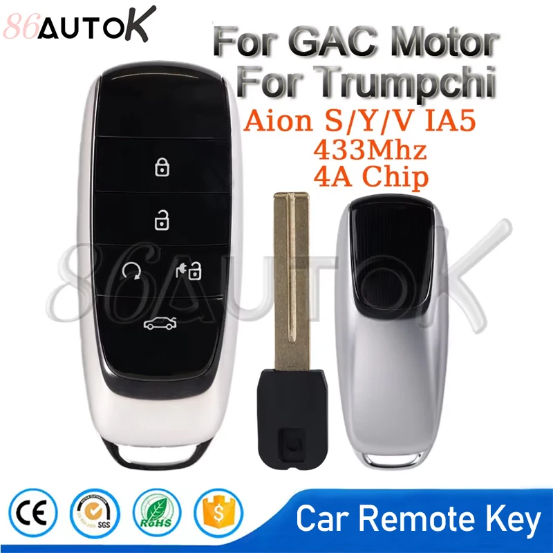 

Keyless Go Car Smart Remote Key Fob 4A Chip 433MHZ for GAC Motor for Trumpchi Aion Y Aion S AION V IA5 Intelligent Auto Key