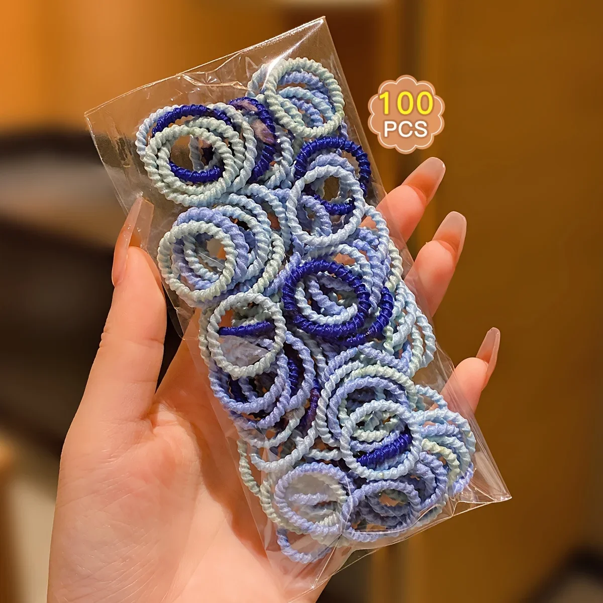 100/200/300pcs Girls Hair Accessories, Blue  SeriesSpiral Elastic Hair Ties view 3