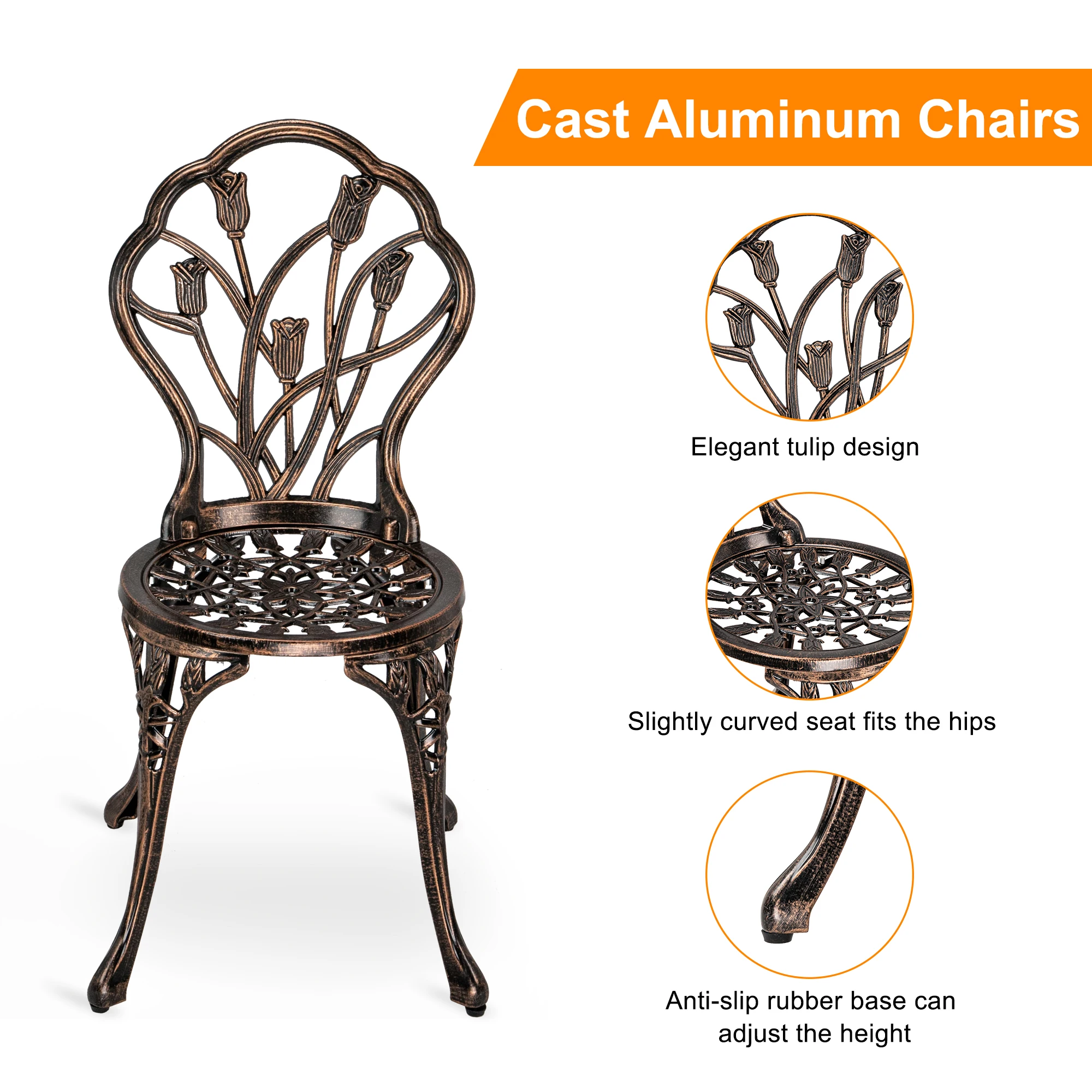 Waterproof Outdoor Multifunctional Use Cast Aluminum Round Cafe Coffee Shop Table 2 Chairs Set Handmade Garden Furniture