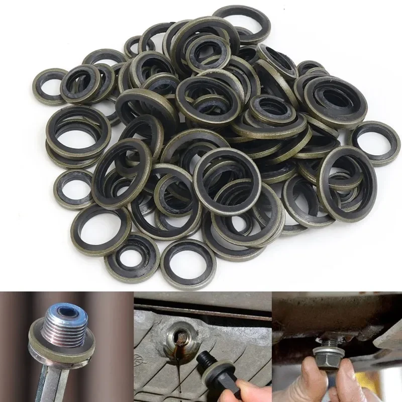 Car Oil Pan Drain Gasket Kit Auto Oil Drain Screw Combined Sealing Washer M6-M16 Bonded Seal Gasket Replaceable Washer Seal Set