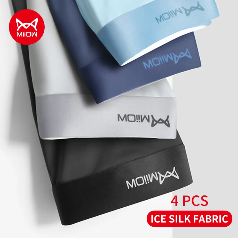 MiiOW 4Pcs Ice Silk Men's Panties Seamless Breathable Man Boxershorts Graphene Antibacterial Men Underwear Sexy Man Underpants