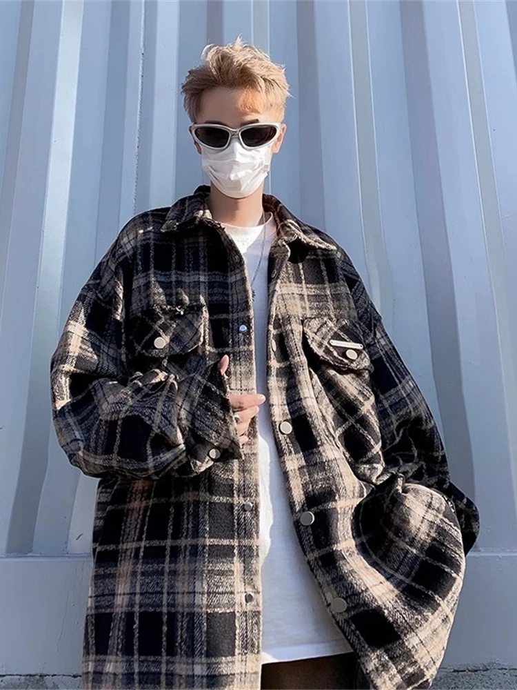 

Винтажная американская клетчатая рубашка для мужчин: весенне-осенняя повседневная рубашка свободного кроя с эффектом премиум-класса, на пуговицах, верхняя одежда для подростков