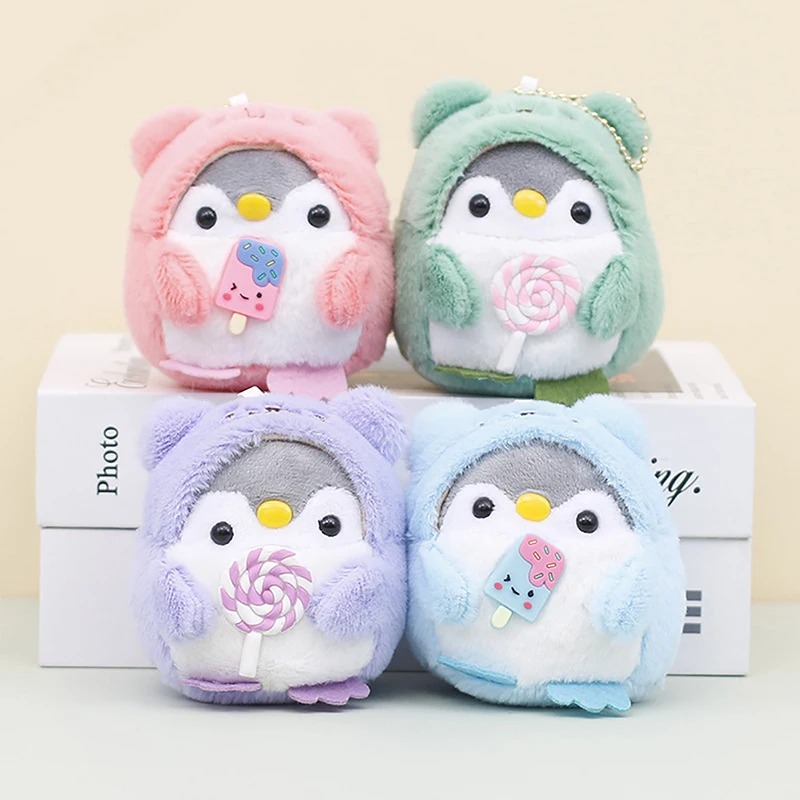 Pequeno Pinguim Chaveiros de pelúcia para crianças, boneco de pelúcia fofo, brinquedos Kawaii Anime, chaveiro pingente, prenda de aniversário para menina, 9cm