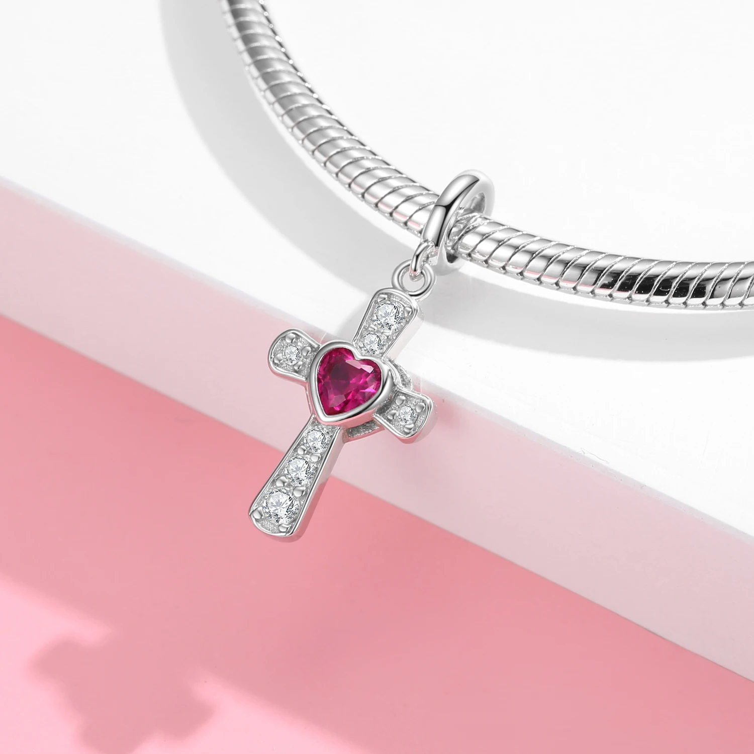 

STILLHOUSE New Trend 925 Sterling Silver Cross Zircon Heart Shaped Pendant Charm Bead Fit Original Bracelet Diy Jewelry Accessor