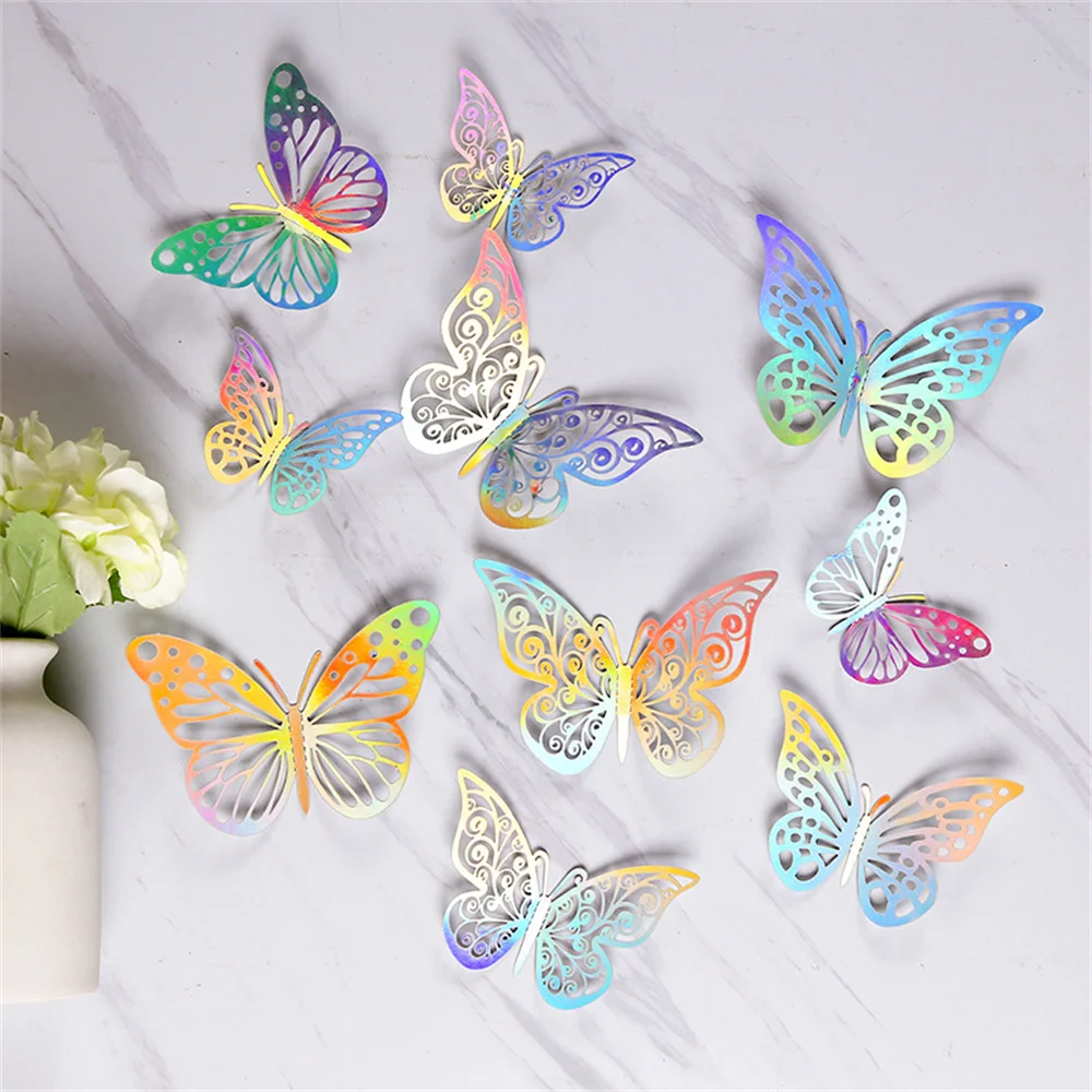 12 Pieces 3D Hollow Butterfly Wall Sticker Bedroom Living Room Home Decoration Paper Butterfly