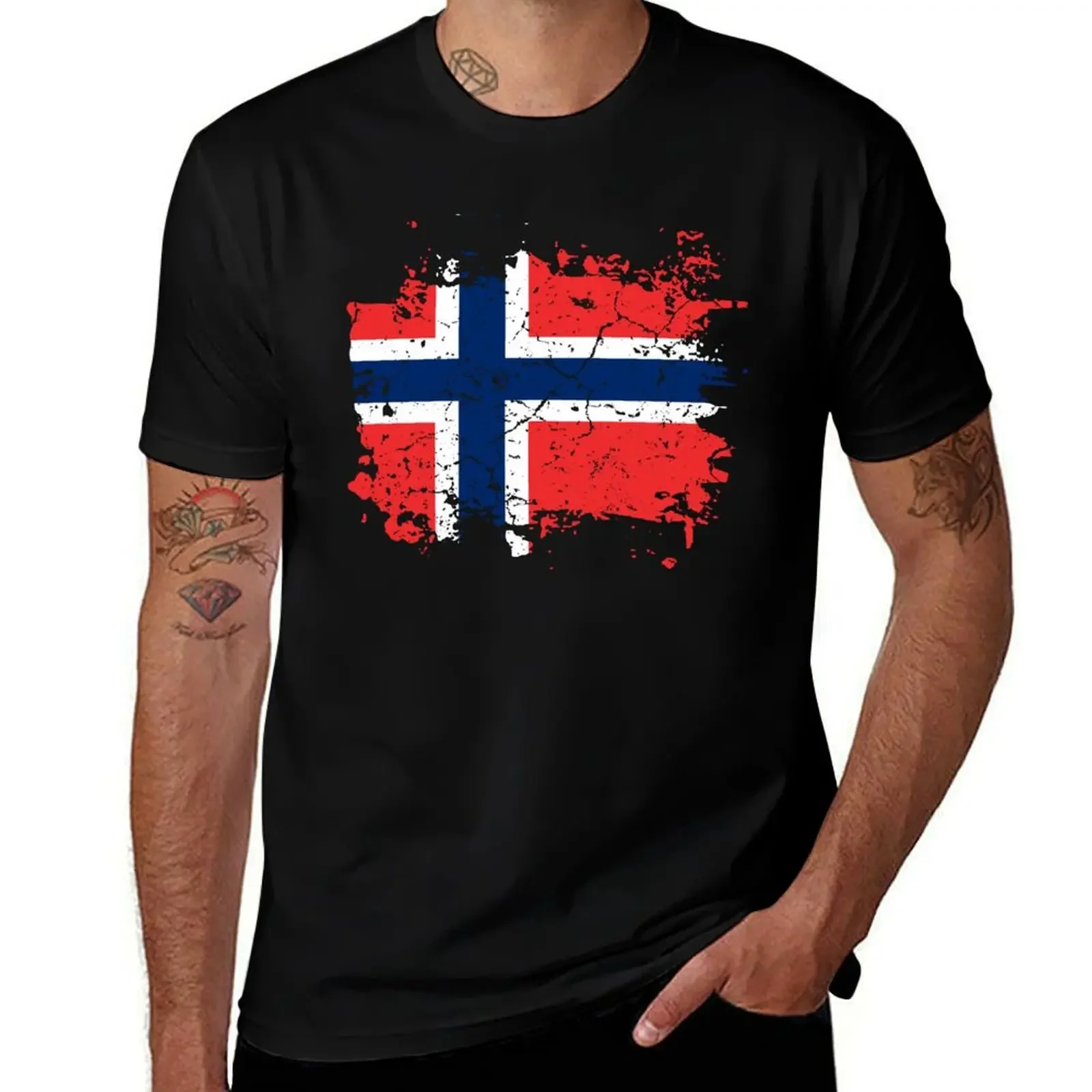 Norway flag T-Shirt blue lock vintage graphic tee t shirts for men cotton