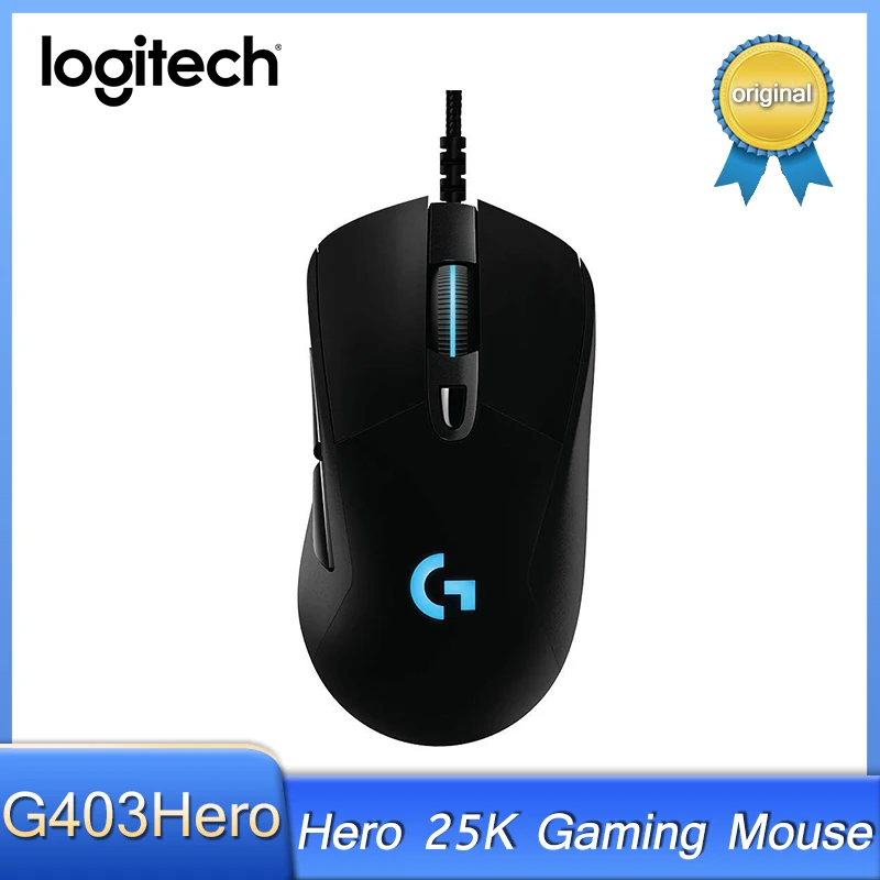 Logitech G403 Hero 25K Gaming Mouse Lightsync RGB Lightweight 87G+10G Optional Braided Cable 25600 DPI Rubber Side Grips