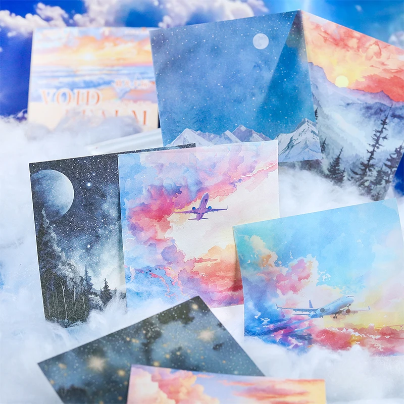 Journal  GO 20pcs Void Realm Aesthetics Sky Cloud Hot Air Balloon Papers Collage Decor Material Paper for Journal Scrapbooking