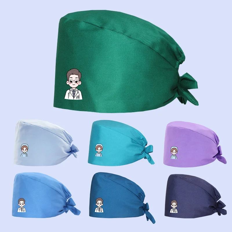 Women's Cotton Medical Caps Adjustable Pet Grooming Nursing Work Hats Solid Color Scrub Hat Surgical Cap Nursing Accessories H06