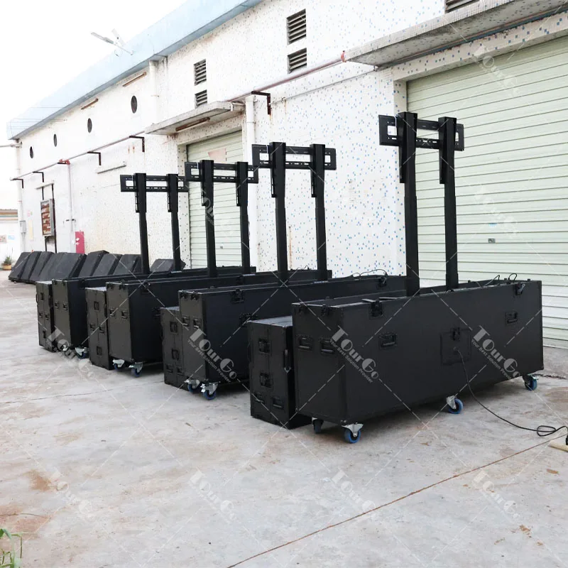 All Black TV Flight Case with Lift Stand Heavy Duty Protective Hard Case for Television Transport