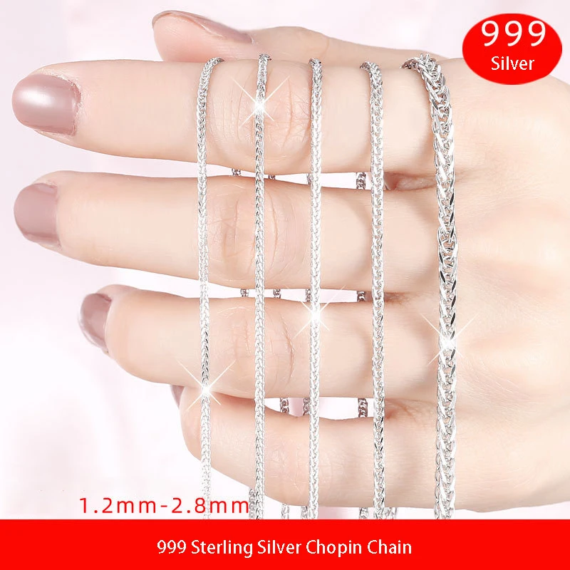 MIQIAO 999 Sterling Silver Chopin Chain Men Necklaces Female Jewelry For Women's Neck Chain Long 40 45 50 55 60 65 70 80 CM