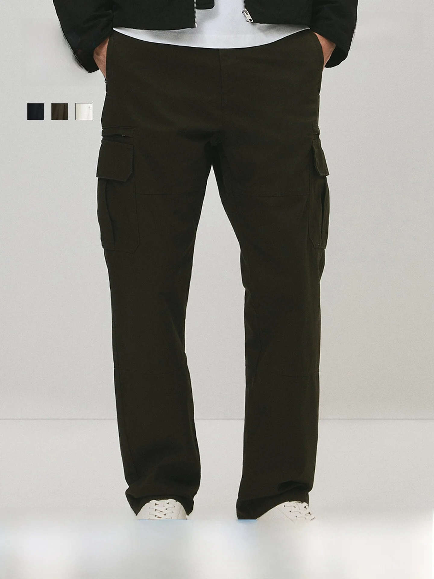 

H&M Men's Casual Pants Stand Fit Twill Fabric American Faion Workwear Spring 288983 Straight Leg Cotton Casual Trousers