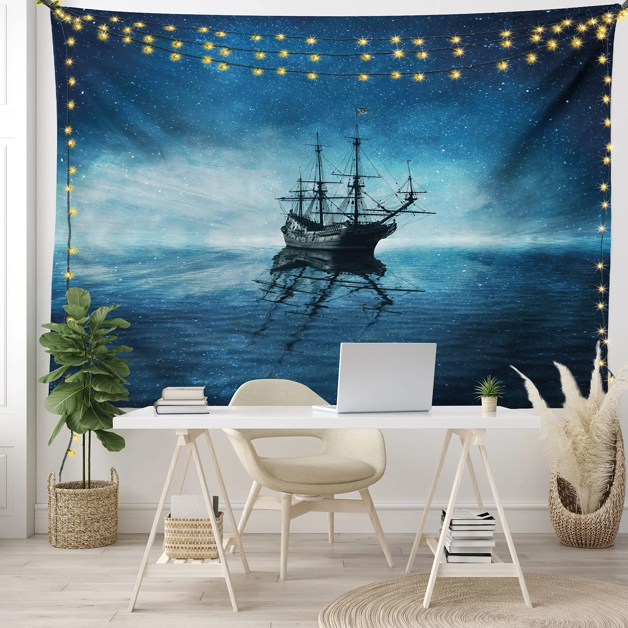 Pirate Ship Tapestry Wall Hanging Sailboat Pirate Theme Decorations Tapestries for Kids Boys Men Bedroom Living Room Dorm Decor