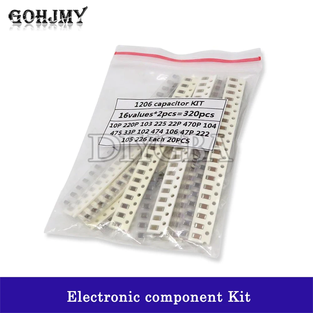 320PCS 720PCS 2500PCS 0603 0805 1206 SMD Capacitor Kit Assorted Kit 16/36/50 Values 1PF 4.7pf 6.8pf 1nf 1uf 4.7uf 100pf