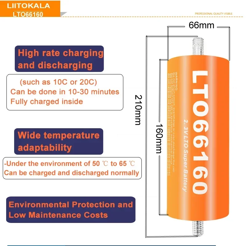 LiitoKala 2,3 V 40Ah LTO66160 batería de titanato de litio 10C descarga DIY 12V 24V 36V audio de coche batería resistente a bajas temperaturas