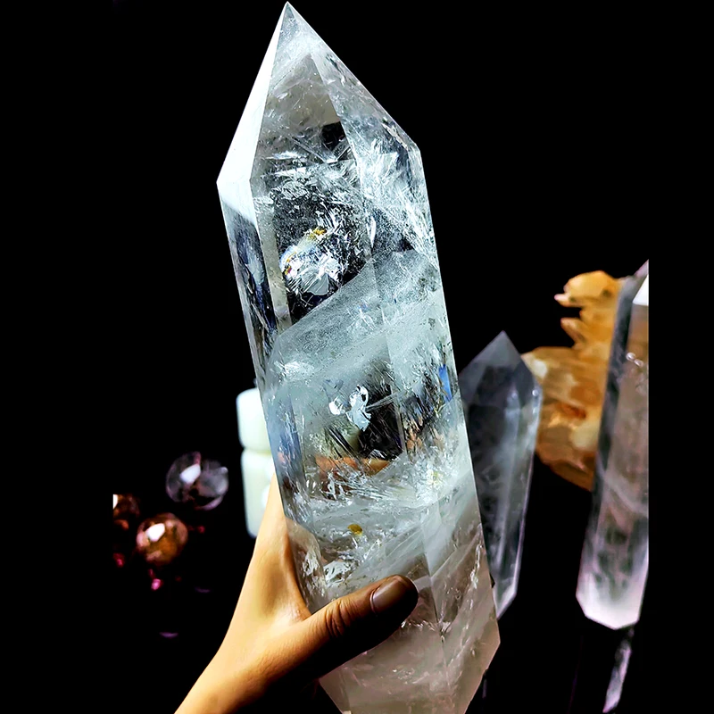 Large Natural Crystal Tower, Huge Gemstone Obelisk Figurine for Feng Shui Home Decor