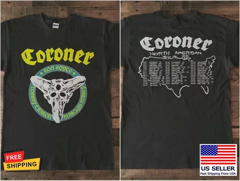 Vintage Graphic CORONER North American Tour 1989 T-Shirt Double Side Size S-5XL