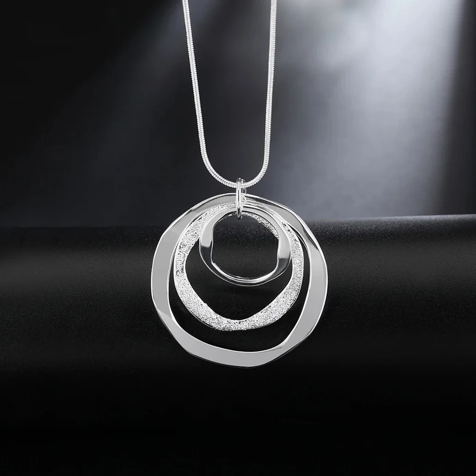 Großhandel 925 Sterling Silber Halskette Ohrring Schmuck-Set Mode Charme Kreis für Frauen Dame Hochzeit Party LS09 – Detail 3