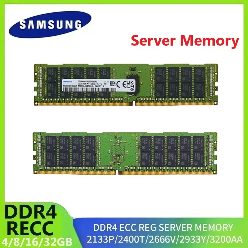 SAMSUNG DDR4 Ram Server Memoria RECC 3200AA 2933Y 2666V 2400T 2133P Server Memory 32GB 16GB 8GB ECC REG Support X99 Motherboard