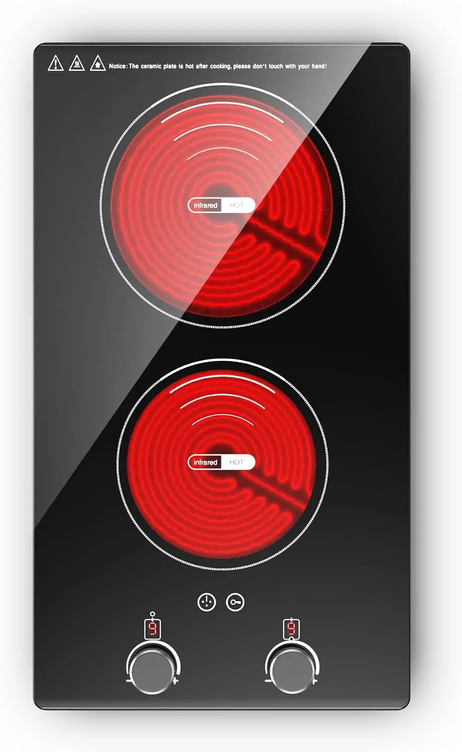 Electric Cooktop,110V 2400W Electric Stove Top with Knob Control,9 Power Levels, Kids Lock & Timer,LED touch control,Overheat