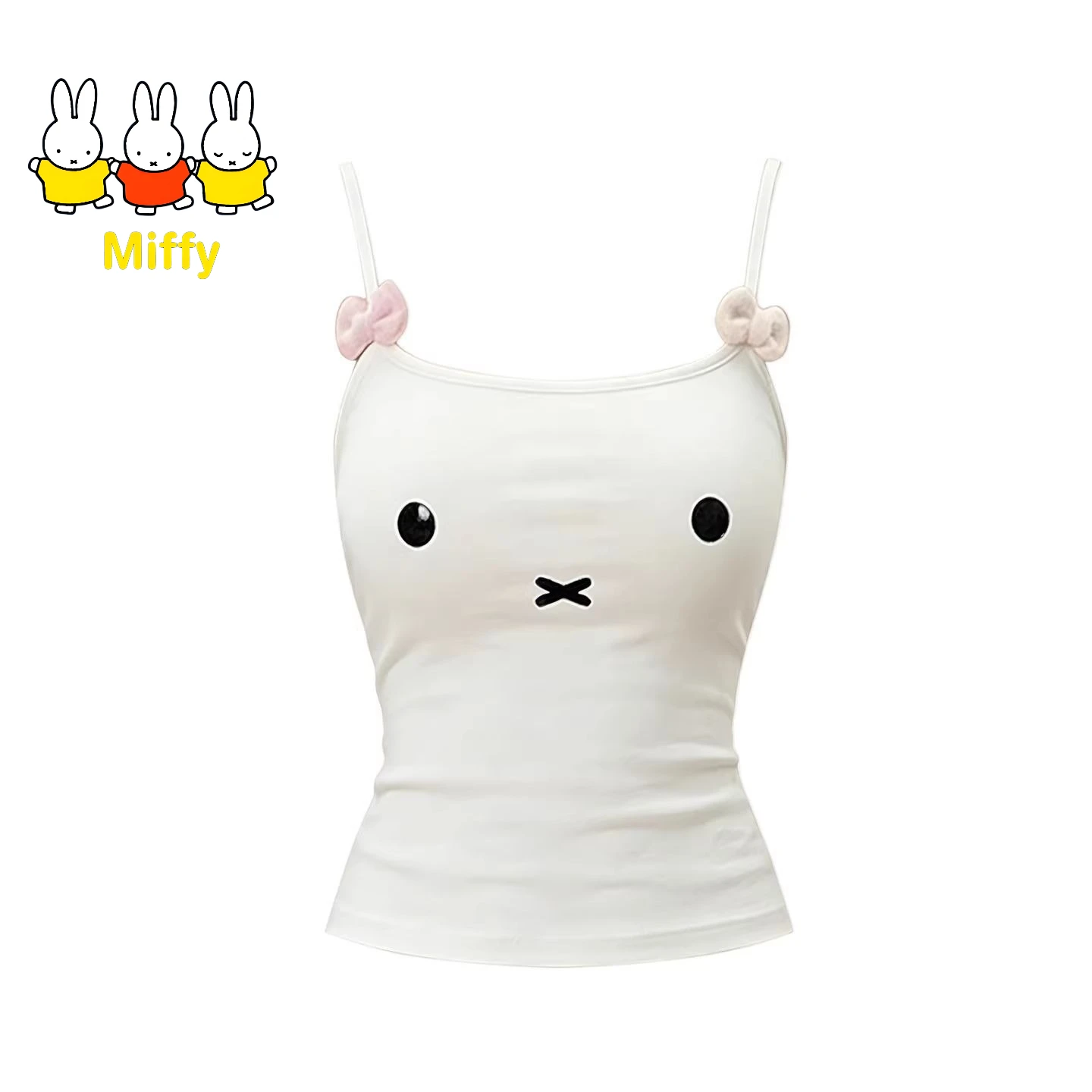Kawaii Miffy Strapless V-Neck Top Cute Cartoon Striped V-Neck Top Women's Summer Tight-Fitting Slimming Sleeveless Top