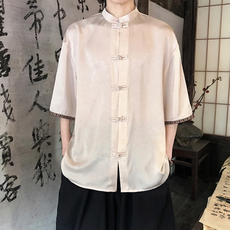 

Retro Shirt Men Summer Thin Elegant Loose Blouse Casual Breathable Shirt Chinese Style Vintage Traditional Calligraphy Men Shirt