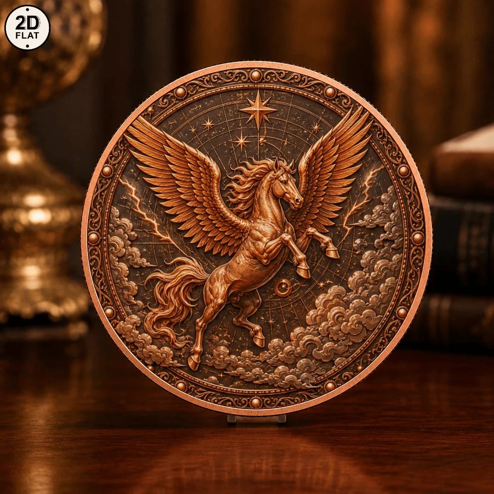 1pc Winged Horse 1oz .999 Fine Copper Challenge Coin 2D Print Mythical Pegasus Commemorative Medal Holiday Souvenir Gifts