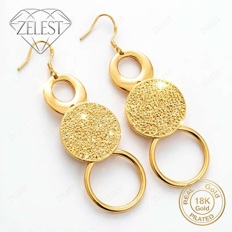 925 Sterling Silver 18K Gold Plated Delicate Three-Ring Frosted Round Earrings for Women, Party Gift Accessories