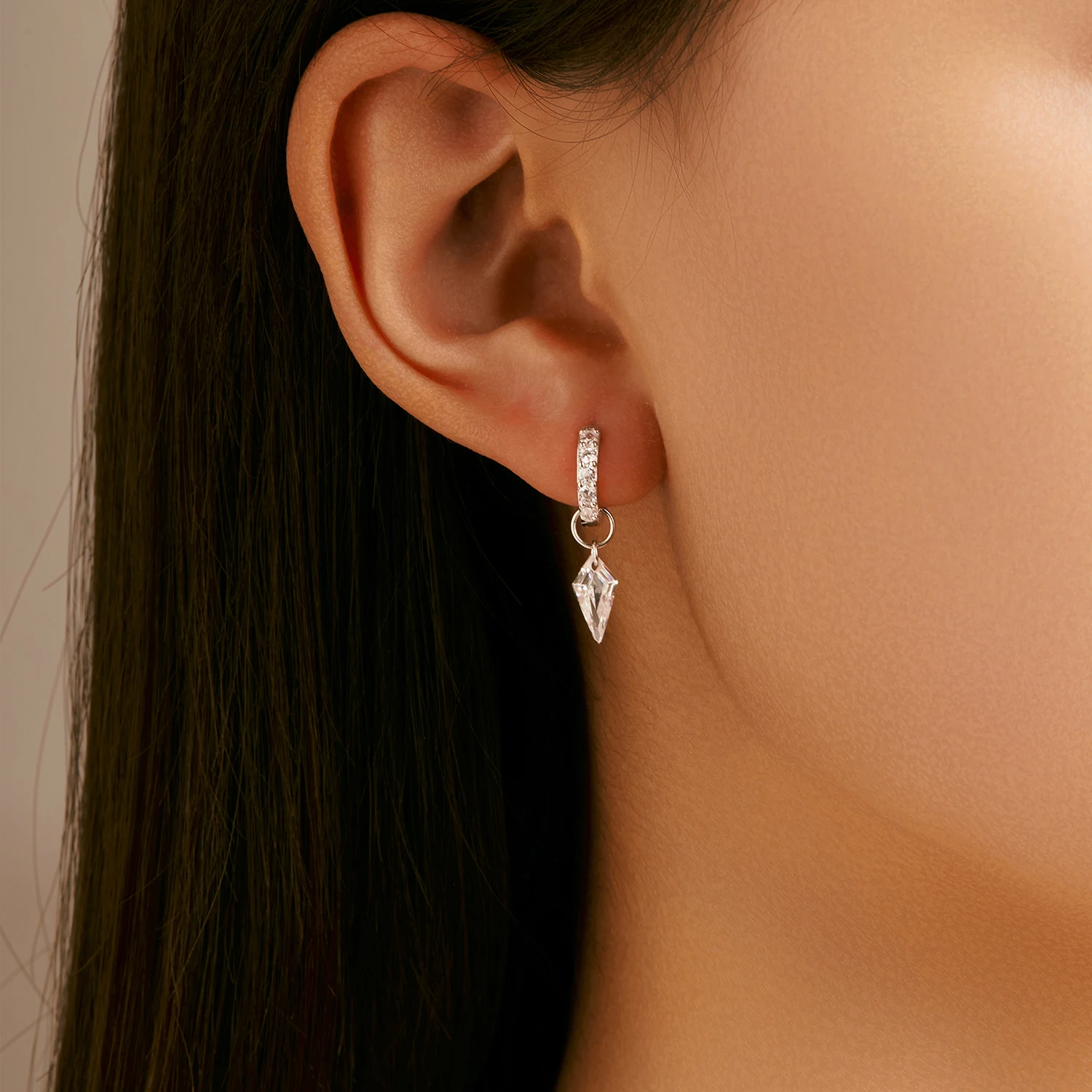 MODIAN 925 Sterling Silver Rhombic Sparkling CZ Hoop Earrings For Women Platinum Plated Trendy Hypoallergenic Fine Jewelry