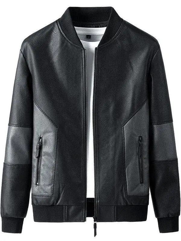 

Мужская кожаная куртка-бомбер в стиле кэжуал для осени и зимы, прямой крой, удлиненная, в стиле Hong Kong Sle