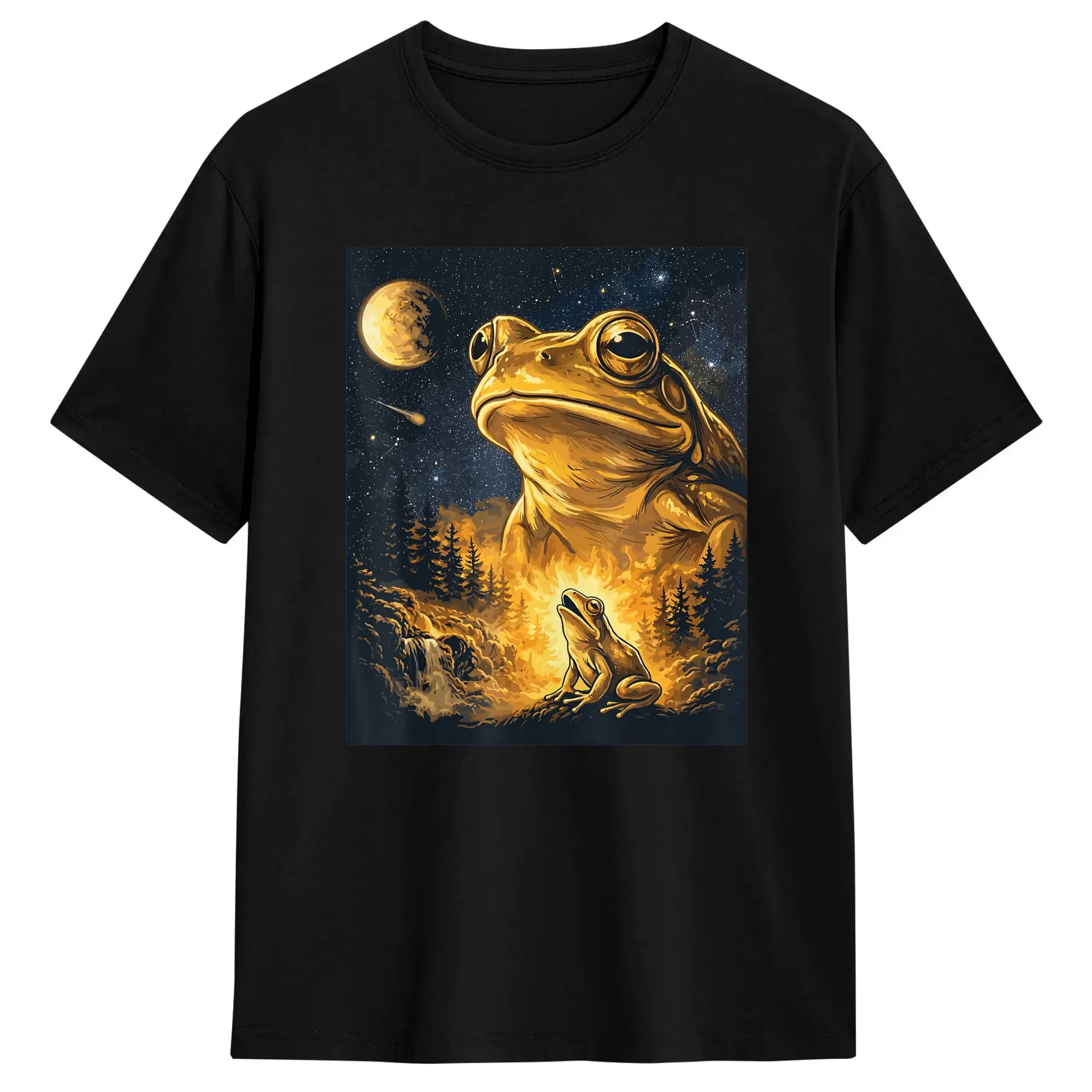 Men's Funny Frog Howling at The Moon T Shirts  Pure Cotton Clothes Leisure Short Sleeve O Neck Tees New Arrival T-Shirts