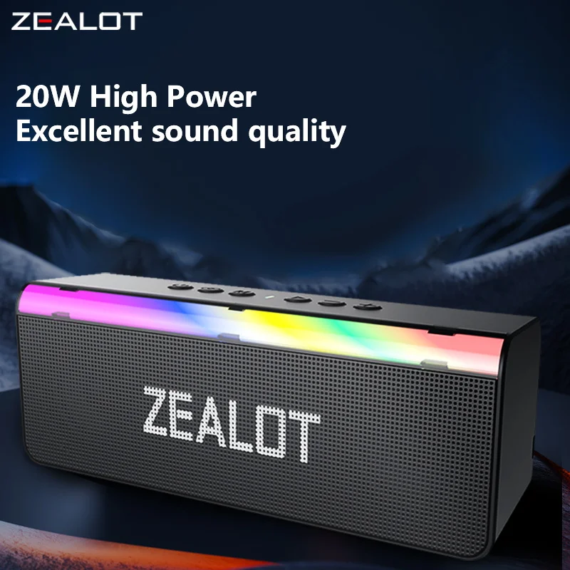 ZEALOT S72 20W Wireless Speakers, Dual Pairing, RGB light, 3000mAh Battery, Charging Cable, Booming bass.