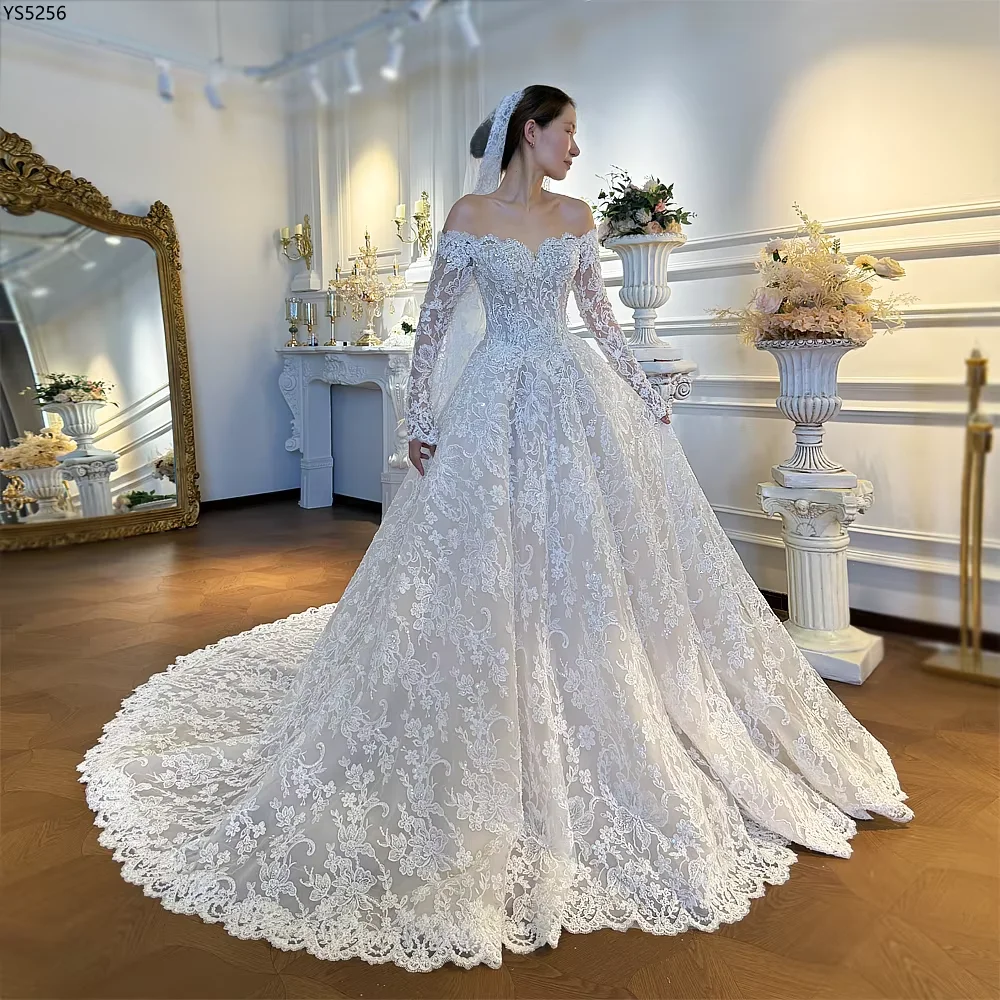 Customized Off The Shoulder Sleeves A-line Lace Wedding Dress Beach Style Vestido De Novia