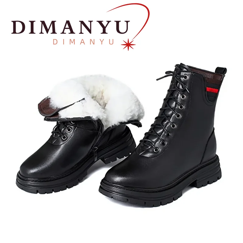 

DIMANYU Women's Ankle Boots Genuine Leather 2024 Winter New Wool Warm Women's Boots Non slip Large Women's Marton Boots