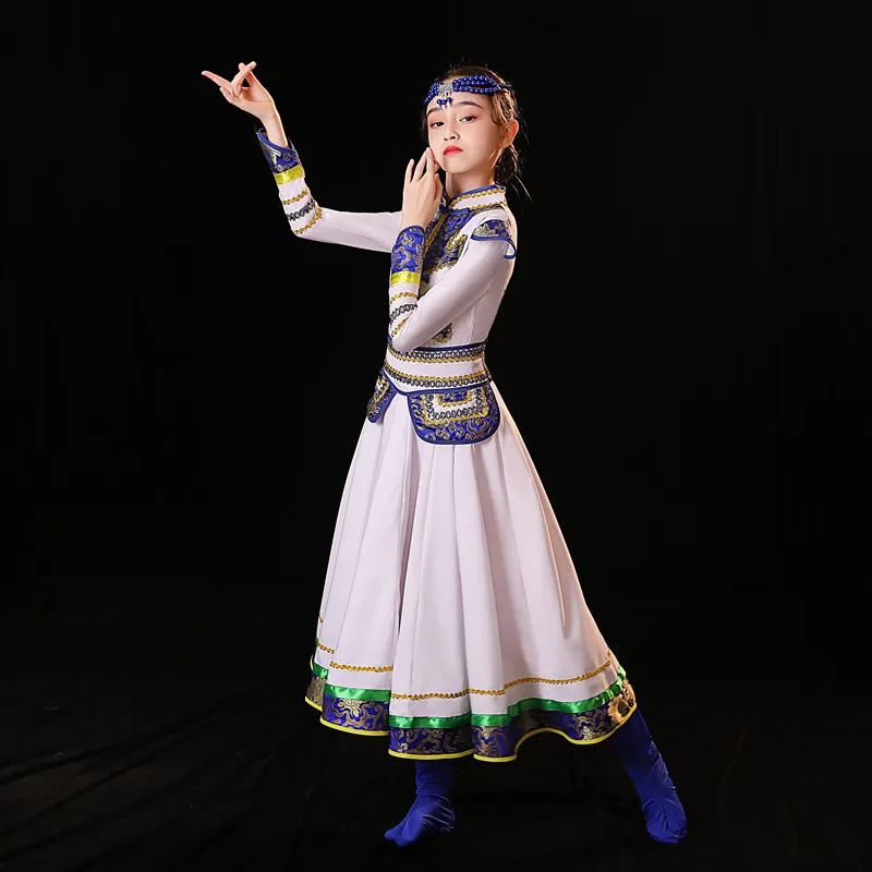 Girl Tibetan Dance Performance Costume Child Mongolian Dance Dress Chinese Mongolian Dancewear Folk Festival Tibetan Outfit