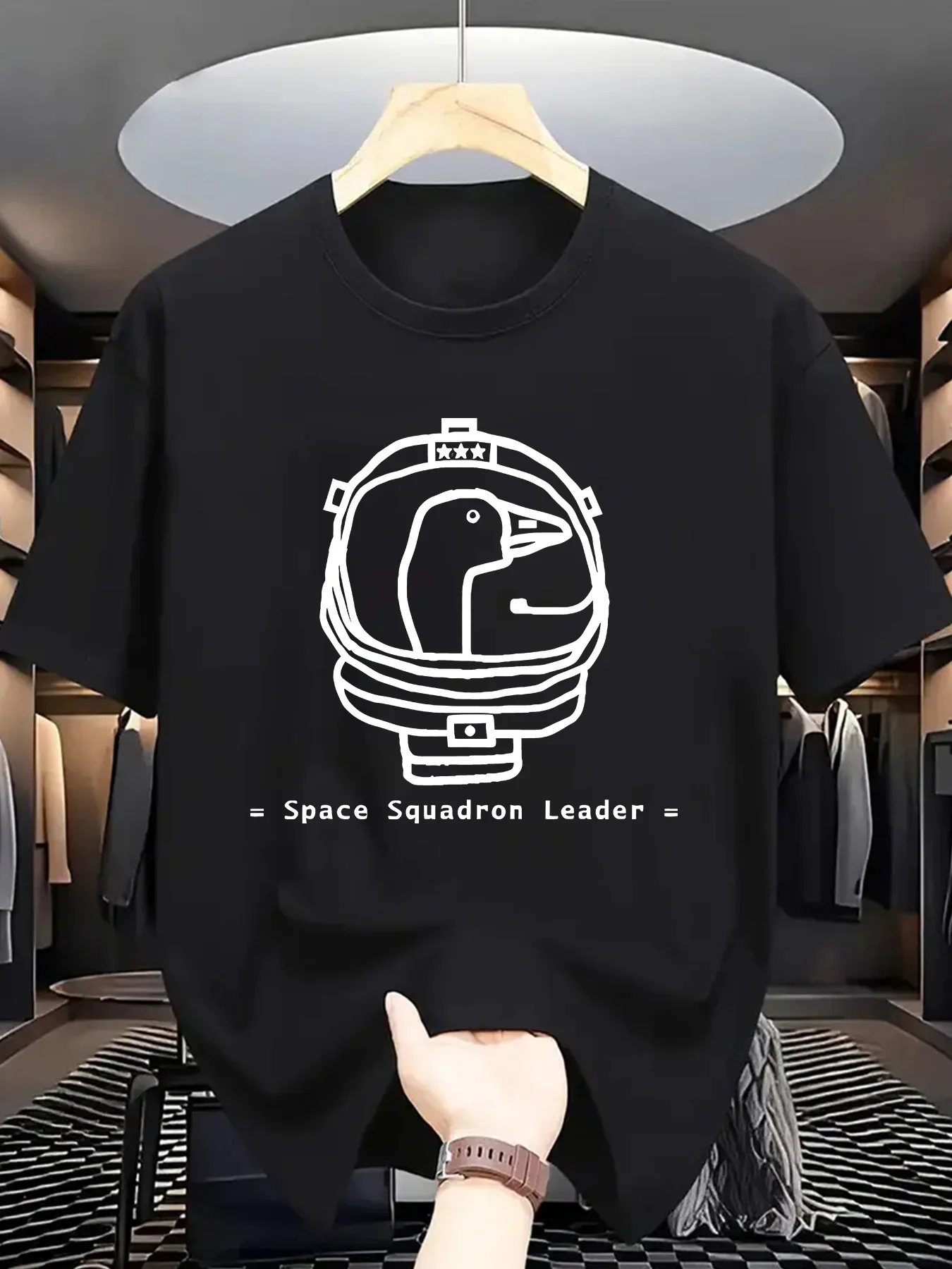 Women Short Sleeve T Shirt Space Goose Astronaut Helmet Line Art Graphic Crew Neck Tees Soft Tops For Women Daily Street Wear