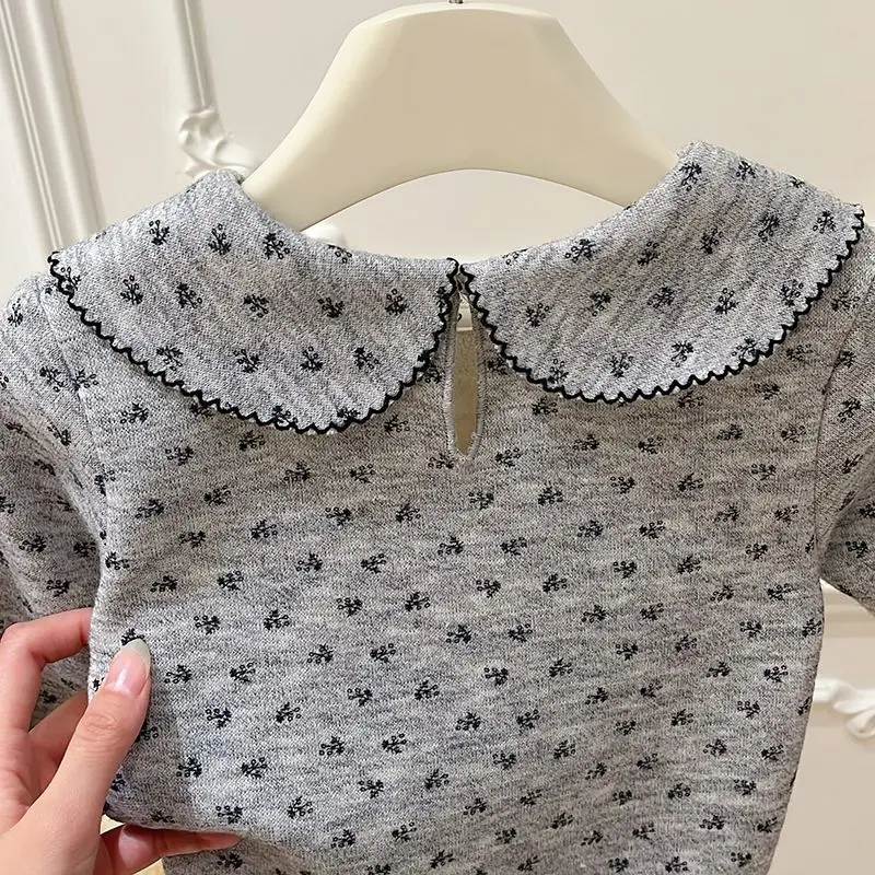 Girls Fall Winter New Fleece Floral Undershirt Baby Girl Early Outer Wear Kids Top Kids Clothes