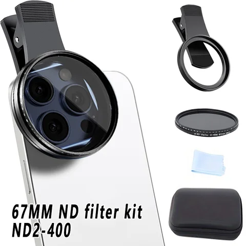 67mm Clip-on ND2-400 Phone Camera Lens Filter Kit Adjustable Neutral…