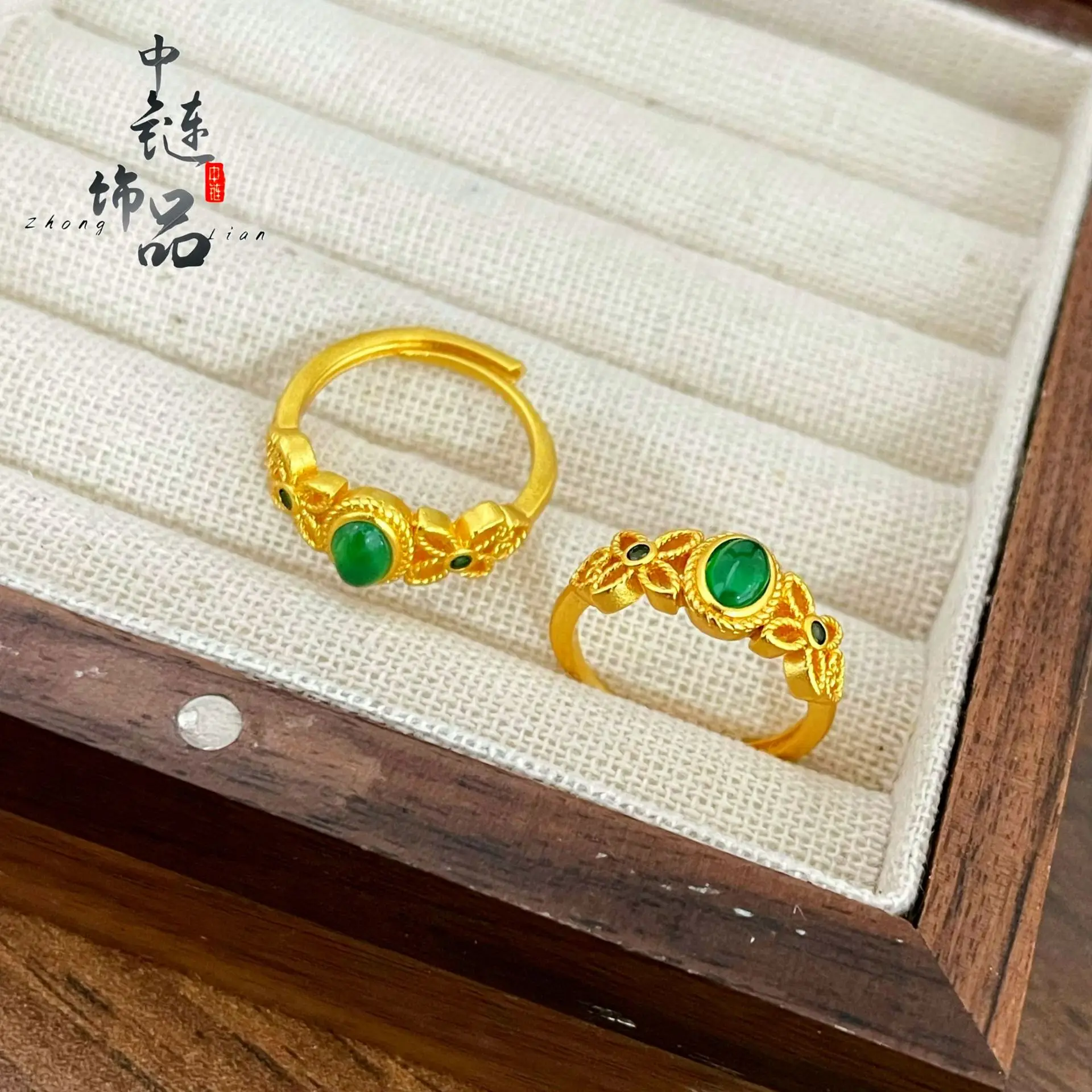 9999 Gold Flowered Palace and Pavilion Ring - Women's Elegant and Luxurious Style Adjustable Ring