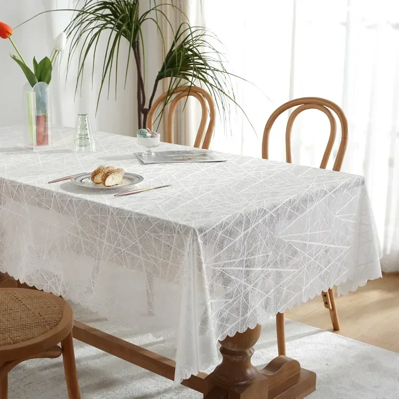 2024 Lace tablecloth plain home dining cloth wavy mesh decorative rectangular table cloth skyblue