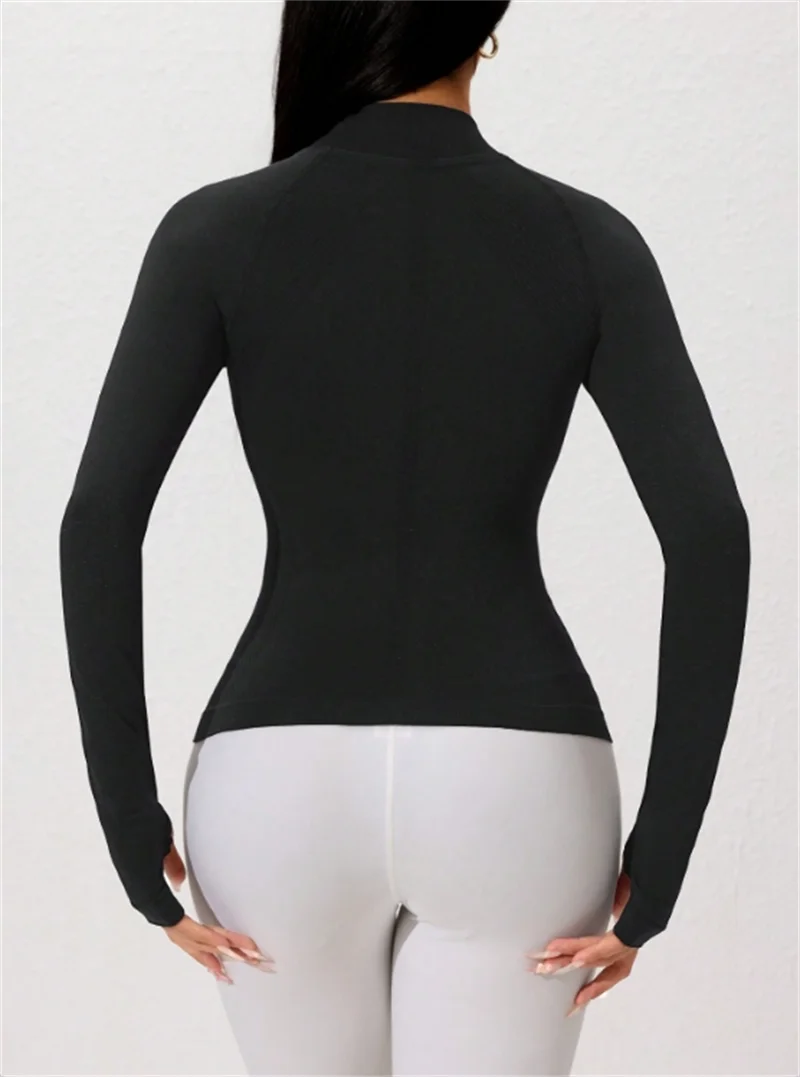 Ropa de mujer, abrigos, Sudadera con capucha con cremallera, chaquetas de Yoga elásticas, camisas de entrenamiento transpirables de malla hueca de manga larga para Fitness